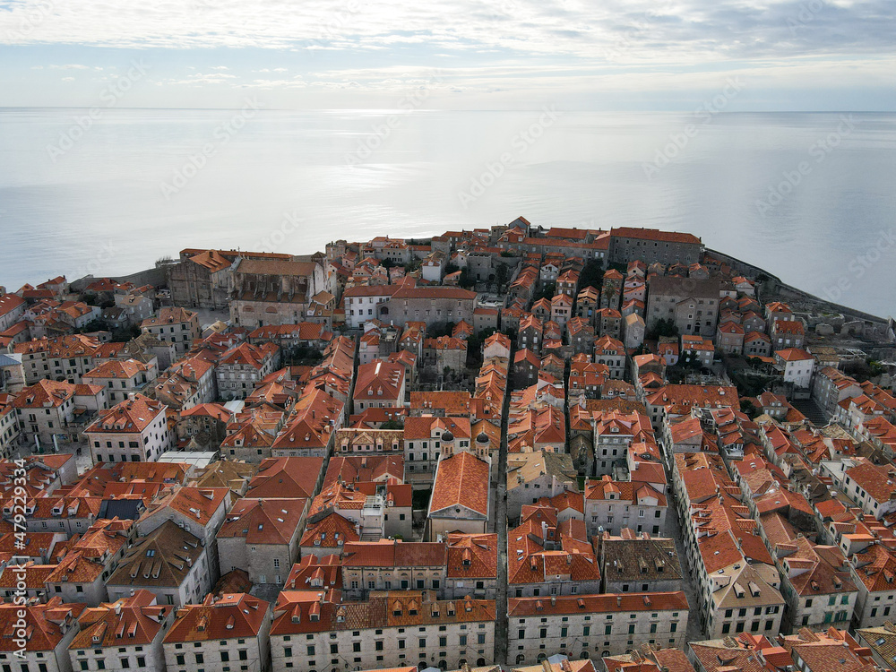 aerial view of Dubrovnik city and sights in Croatia