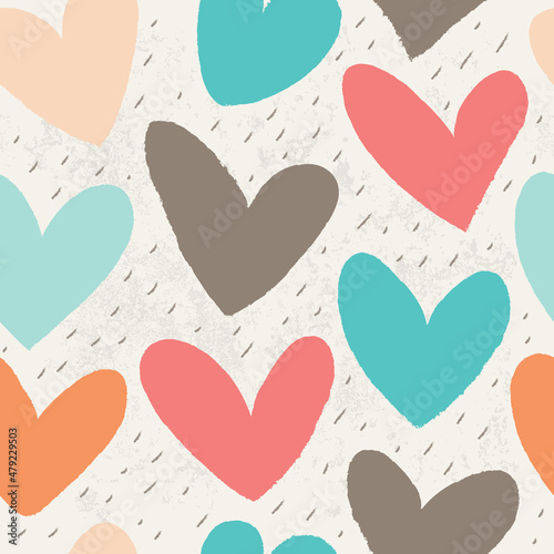 Seamless pattern with romantic hearts on a white background in pastel colors. Great for Baby, Valentine's Day, Mother's Day, wedding, scrapbook, surface textures.