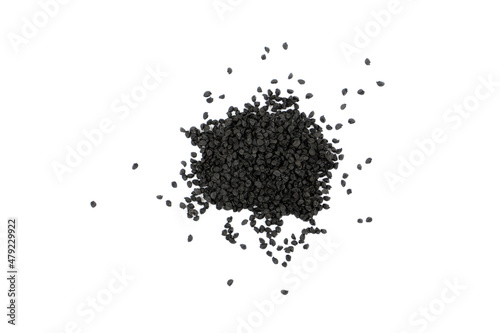 Black dry onion seeds for microgreen isolated on white background. Top view
