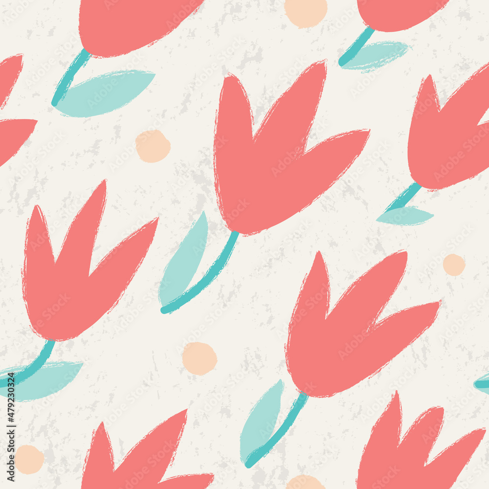 Seamless pattern with red tulips on a white background. Seamless pattern with red tulips on a white background.