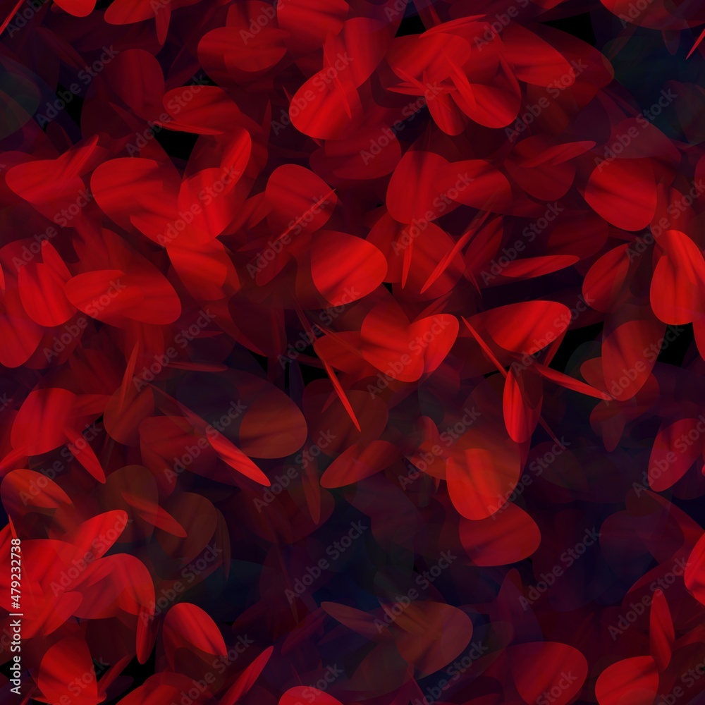 Red rose petals on black seamless background