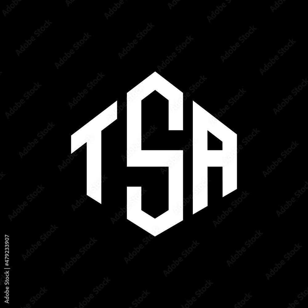 TSA letter logo design with polygon shape. TSA polygon and cube shape logo design. TSA hexagon vector logo template white and black colors. TSA monogram, business and real estate logo.