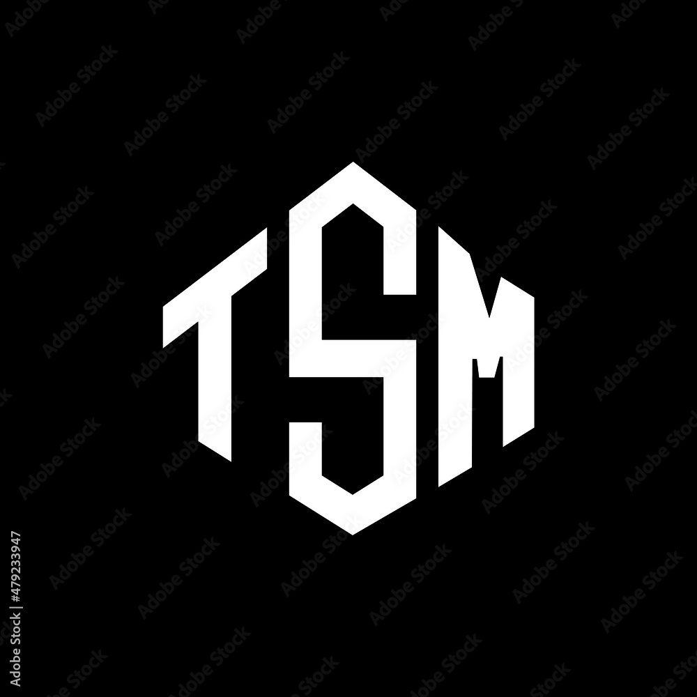 TSM letter logo design with polygon shape. TSM polygon and cube shape logo design. TSM hexagon vector logo template white and black colors. TSM monogram, business and real estate logo.