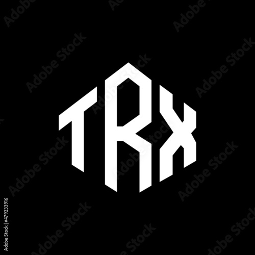 TRX letter logo design with polygon shape. TRX polygon and cube shape logo design. TRX hexagon vector logo template white and black colors. TRX monogram, business and real estate logo.