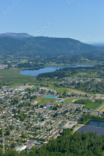 Aerial photo of the Cowichan Sportsplex and Somenos Lake, Vancouver Island, British Columbia, Canada. photo