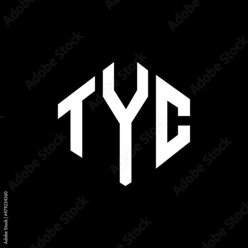 TYC letter logo design with polygon shape. TYC polygon and cube shape logo design. TYC hexagon vector logo template white and black colors. TYC monogram, business and real estate logo.