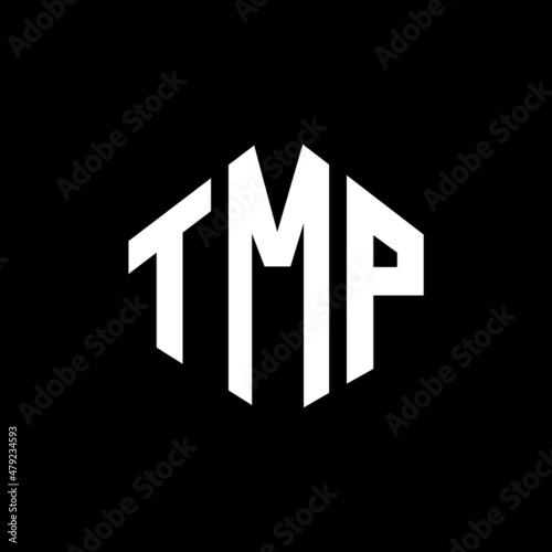 TMP letter logo design with polygon shape. TMP polygon and cube shape logo design. TMP hexagon vector logo template white and black colors. TMP monogram, business and real estate logo.