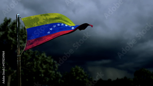 Venezuela flag for any holiday on dark storm cumulus - abstract 3D rendering