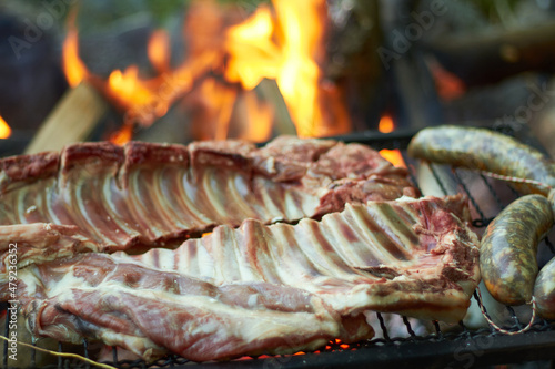 barbecue food on fire
