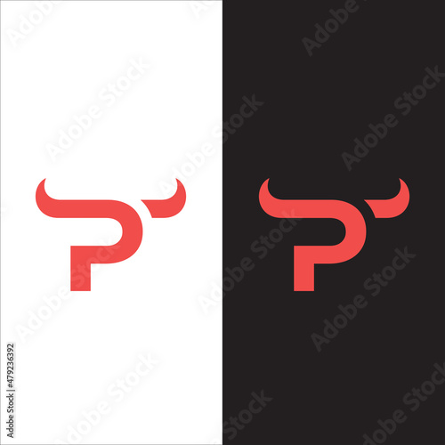 Creative Letter P Logo. Horn Bull Letter P Vector Logo Design Template
