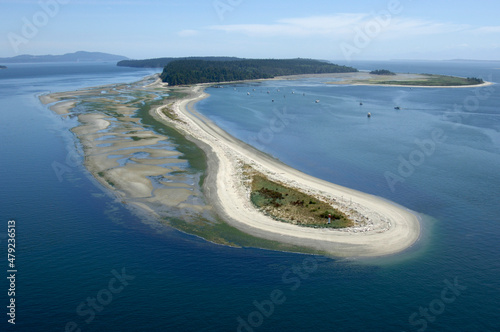 Aerial photo of Sidney Spit, Gulf Islands National Park Reserve of Canada, Sidney Island, British Columbia.