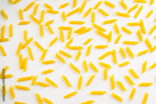 a group of pasta on a white background. Assortment of raw pasta. the concept of ingredients for cooking.