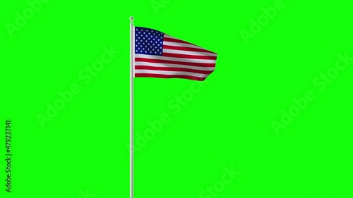A 4k Animation video mainly about the American flag waving on a blank green background. This 4k, Digital Video Concept. American Flag. Chroma key.