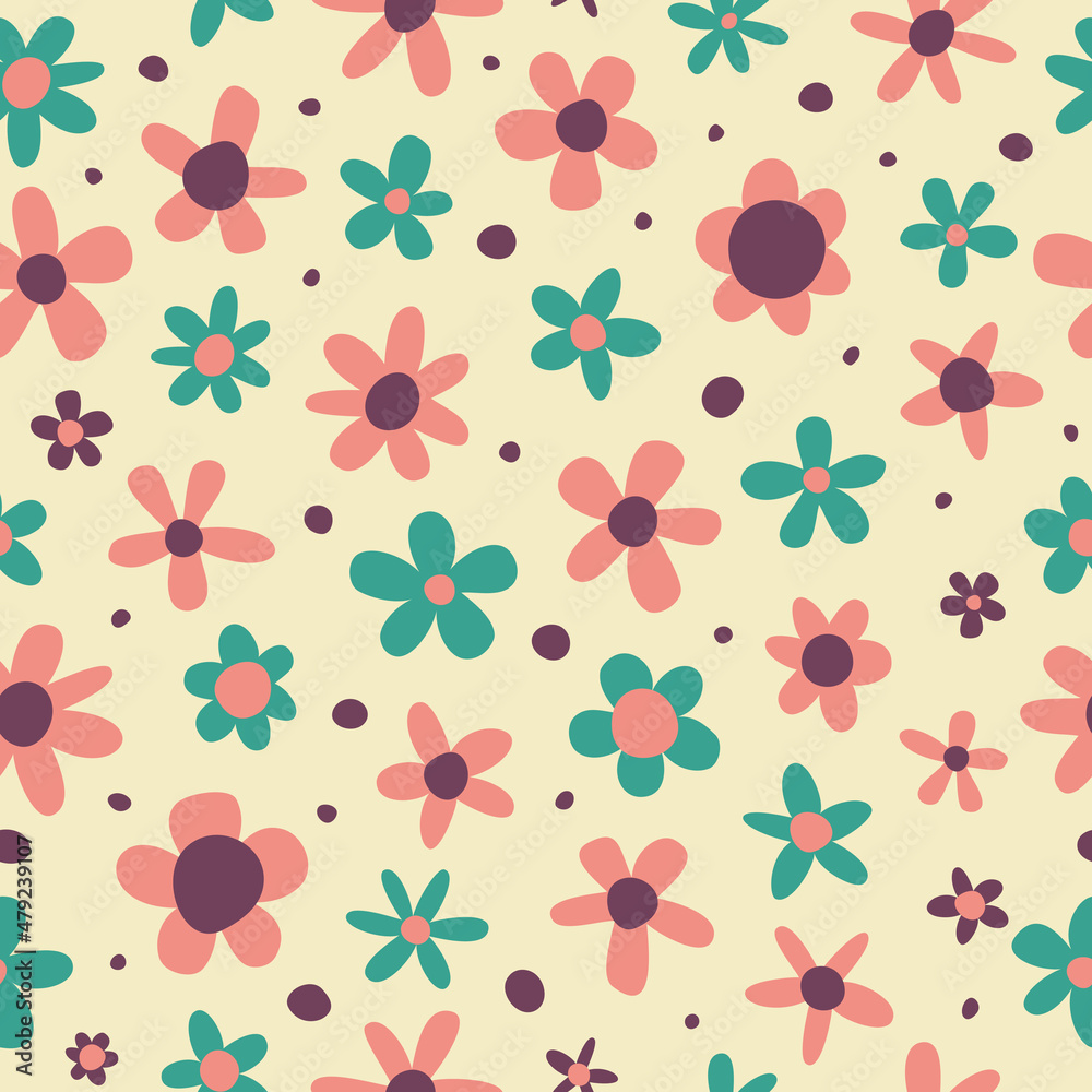 Obraz premium Simple seamless pattern with flowers on a white background.