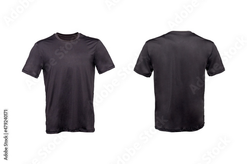 Front and back black t-shirts used as design template. isolated on white background