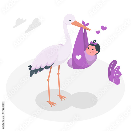 Cigüeña trayendo a un  bebé nacido  