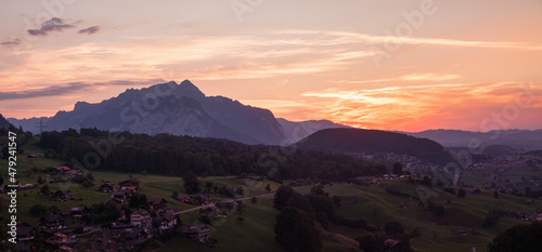 sunset over tourist resort Krattigen  Bernese Oberland switzerland