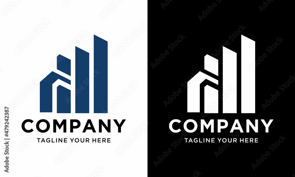 Creative building structure logo design real estate, architecture, construction. on a black and white background.