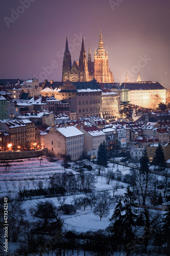 Night winter Prague castle in Czech republic