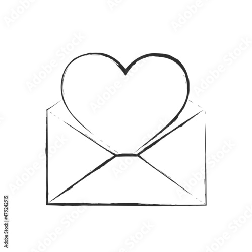hand drawn envelope with big heart. romantic and love symbol. sketchy element for valentine's day design