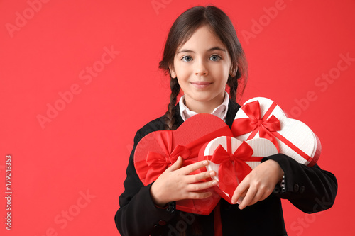 Funny little girl with gift...