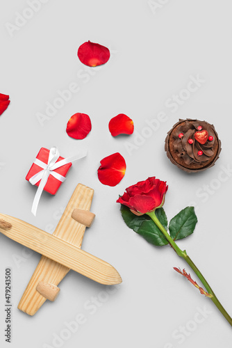 Wooden airplane, gift, rose...