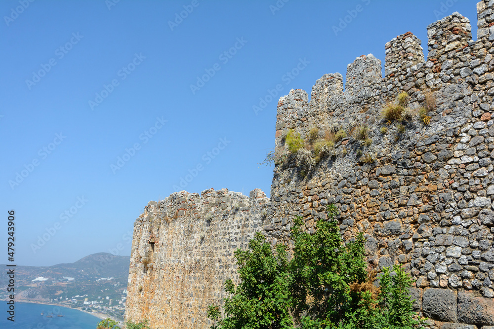 Fototapeta premium Alanian fortress. Fortress wall. Chilarda-Burnu Peninsula. Turkey