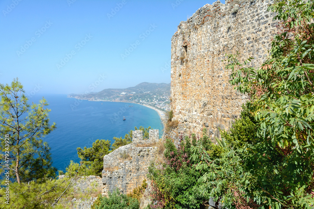 Alanian fortress. Fortress wall. Chilarda-Burnu Peninsula. Turkey
