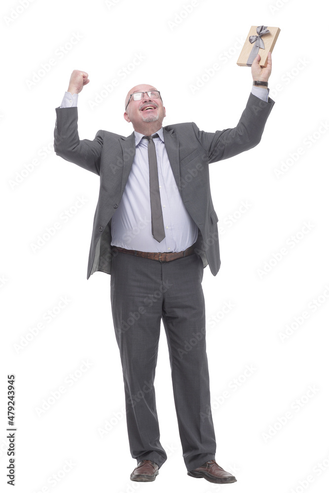 business man with a gift box.isolated on a white background. business man with a gift box.isolated on a white background.