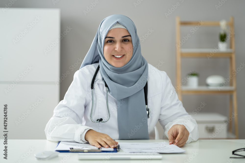 Muslim Woman Physician Doctor Video Conference