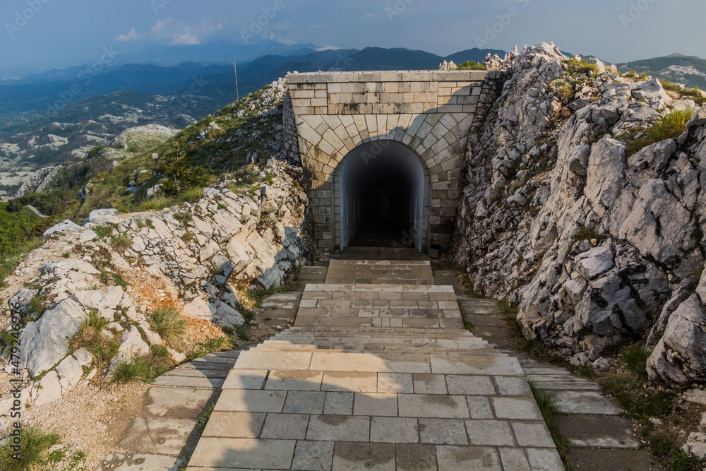 Tunnel leading to Njegos mausoleum in Lovcen national park, Montenegro Tunnel leading to Njegos mausoleum in Lovcen national park, Montenegro