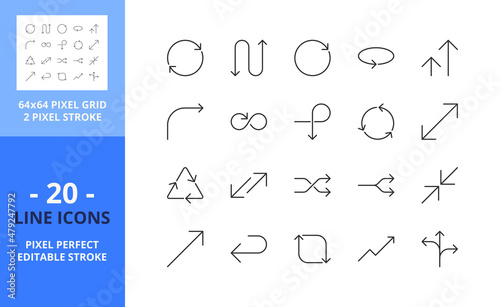 Line icons about arrow. Interface elements. Pixel perfect 64x64 and editable stroke