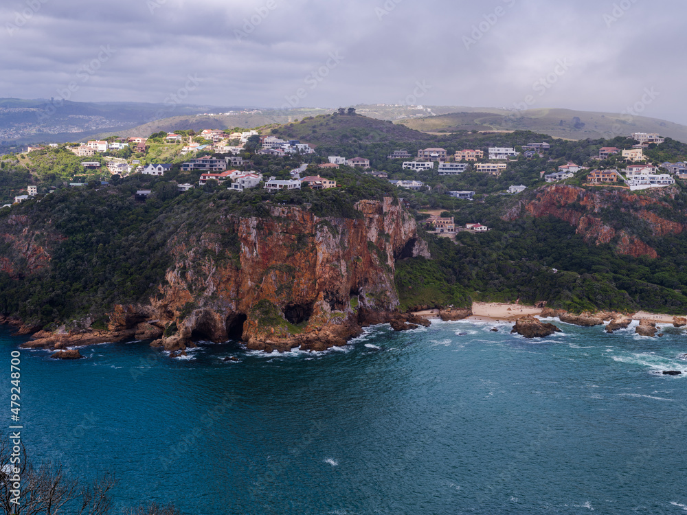 The Knysna heads, the lagoon and the cave under the mountain in the Garden Route