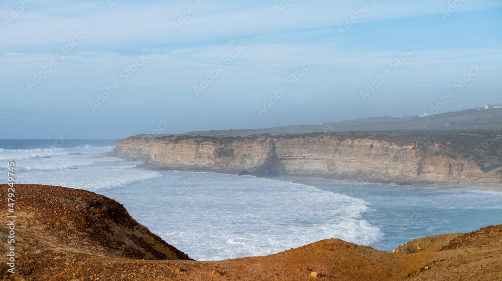 Landscape over Ribeira das Ilhas beach in Ericeira, Portugal.