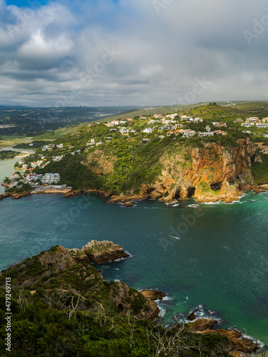 The Knysna heads, the lagoon mouth and the caves under the mountain in the Garden Route