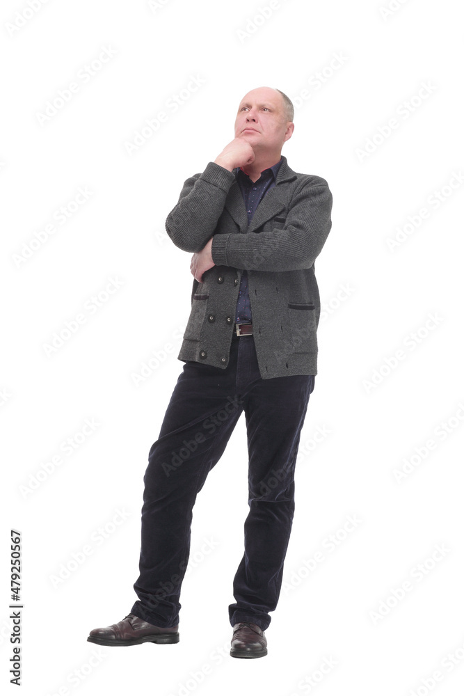 thoughtful mature man .isolated on a white background. thoughtful mature man .isolated on a white background.