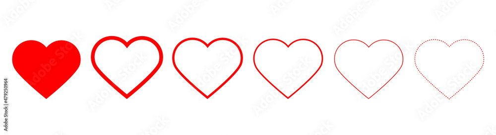Heart icon.Red heart shape.Simple line icon.Vector set of love symbols.