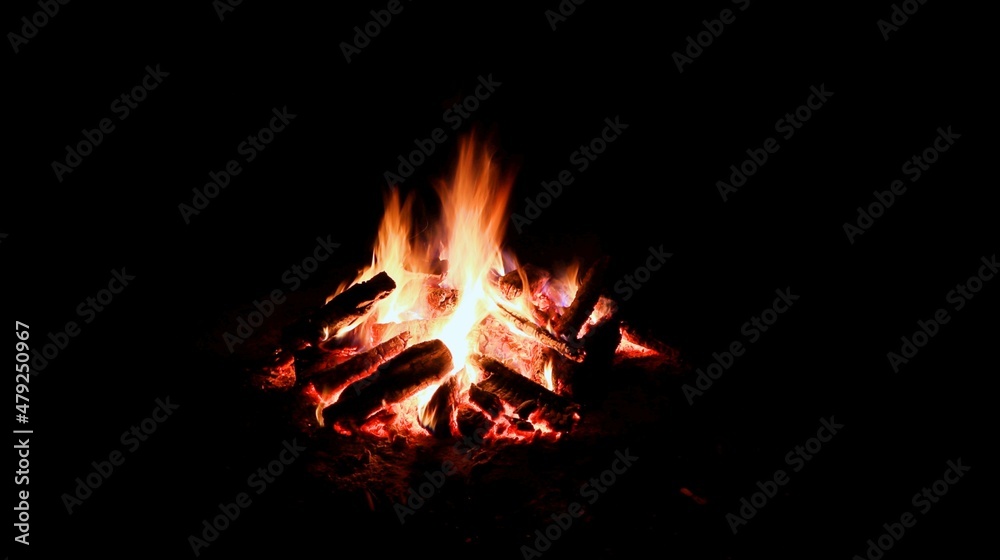 fire burning in the fireplace