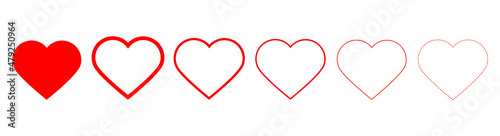 Heart icon.Red heart shape.Simple line icon.Vector set of love symbols.