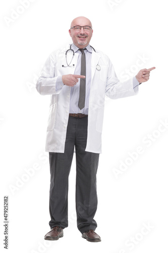 confident mature doctor pointing the right direction