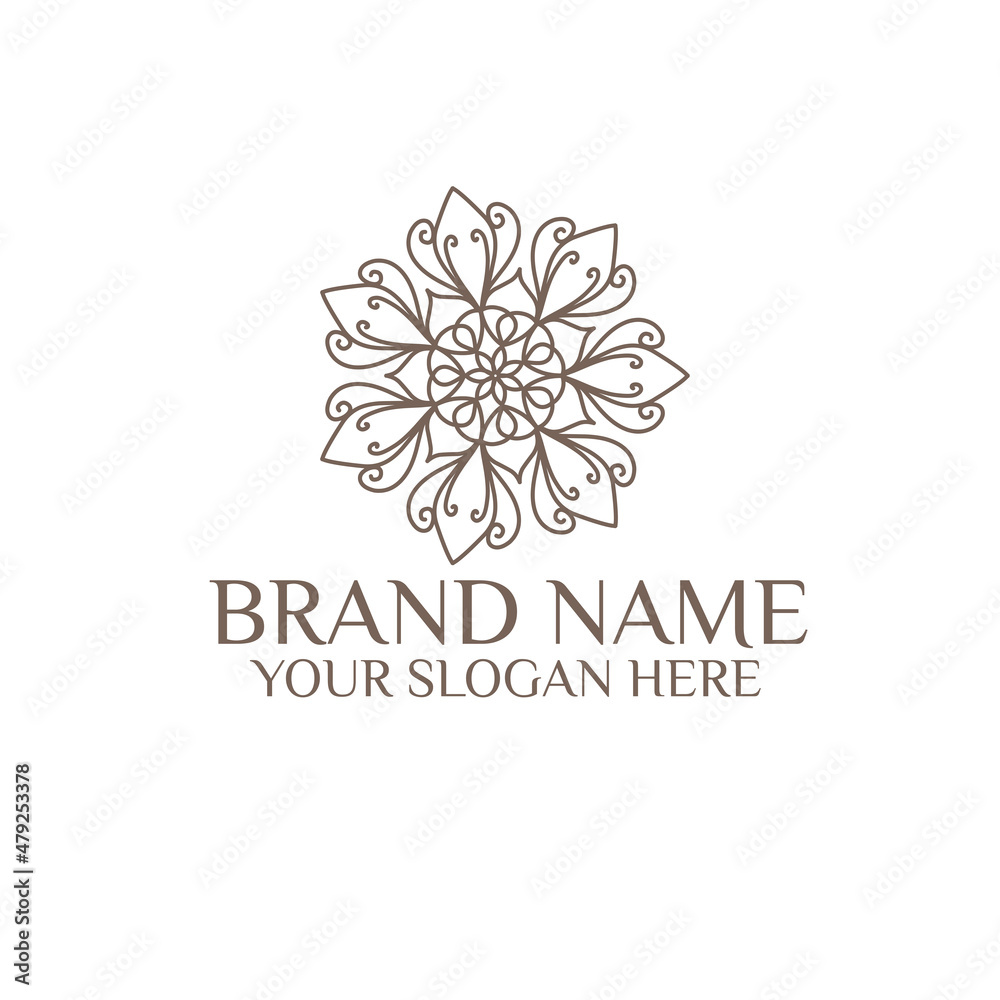 Unique Circular logo illustration. Mandala flat icon for your business. Ayurveda, spa, yoga company identity. Advertising or web startup zen symbol design. Moroccan tile style. Vector isolated sign.