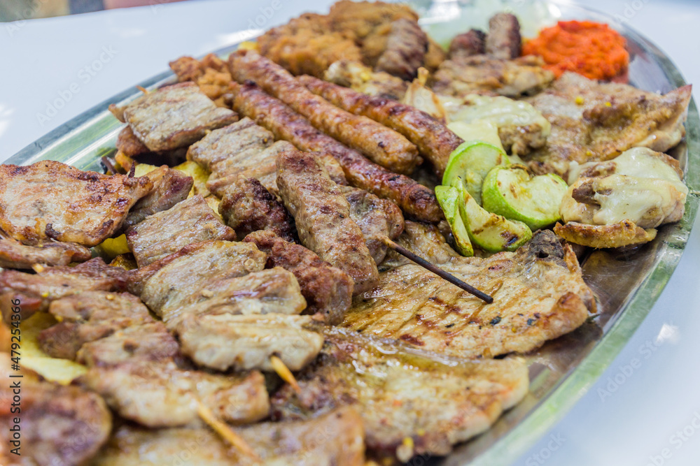 Meal in Bosnia and Herzegovina - various grilled meats