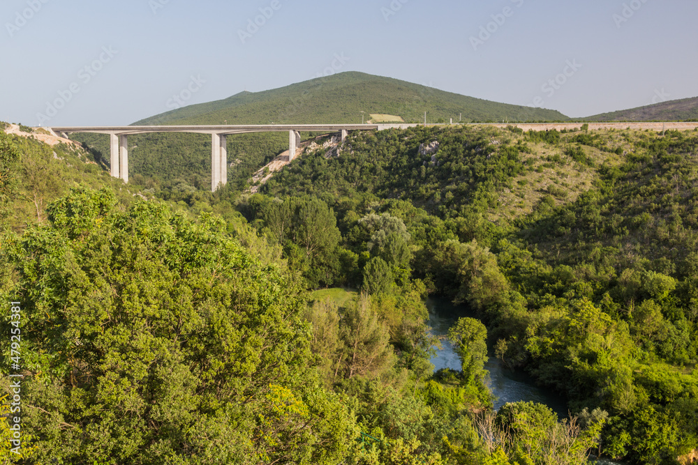 Motorway bridge over Trebizat river near Kravica waterfalls in Bosnia and Herzegovina
