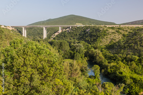 Motorway bridge over Trebizat river near Kravica waterfalls in Bosnia and Herzegovina photo