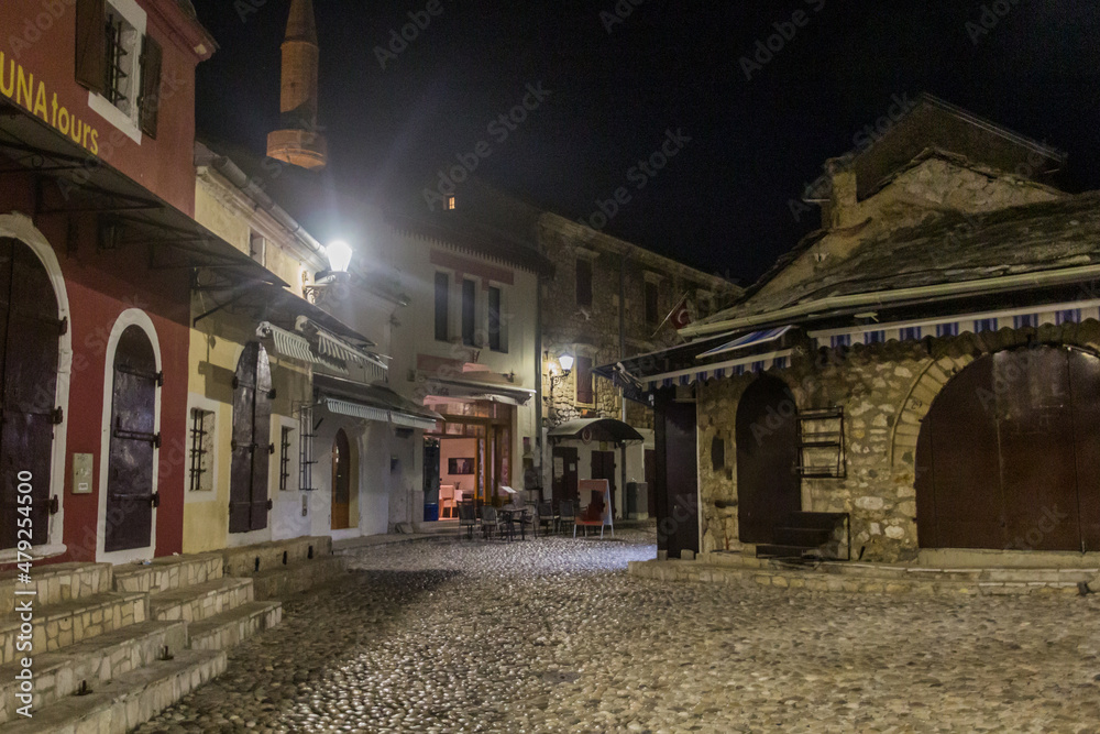 Evening view of and old street in Mostar. Bosnia and Herzegovina