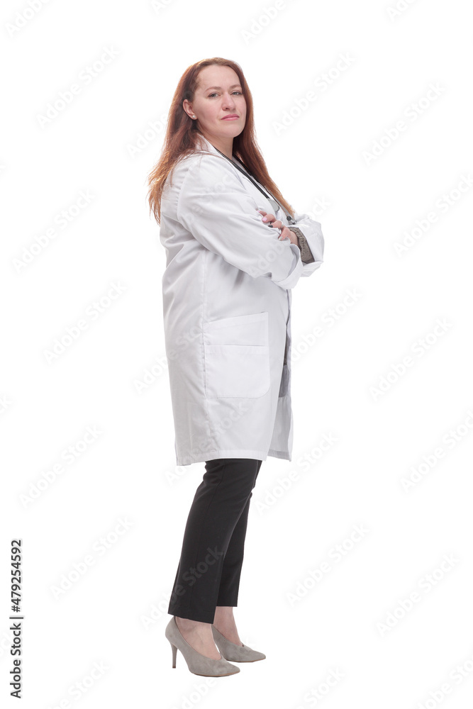 mature female doctor with stethoscope . isolated on a white background. mature female doctor with stethoscope . isolated on a white background.
