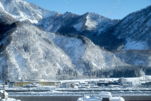 Morning snowscape in Echigoyuzawa, Niigata, Japan, 2022/1/1 photo