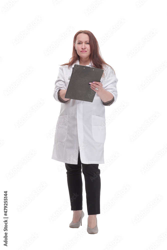 mature female doctor with clipboard. isolated on a white background. mature female doctor with clipboard. isolated on a white background.