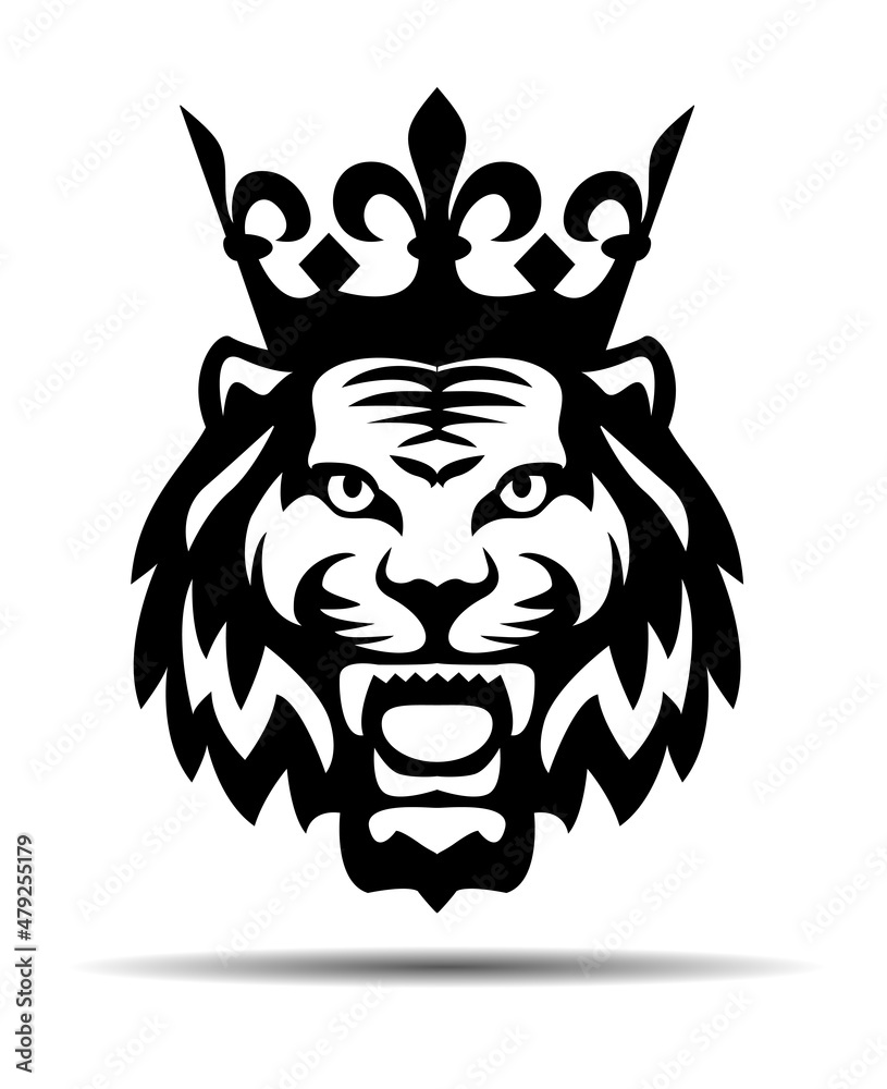Fototapeta premium Wild Tiger Head with Crown. Vector Illustration and logo.