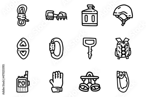 Rock climbing line vector doodle simple icon set